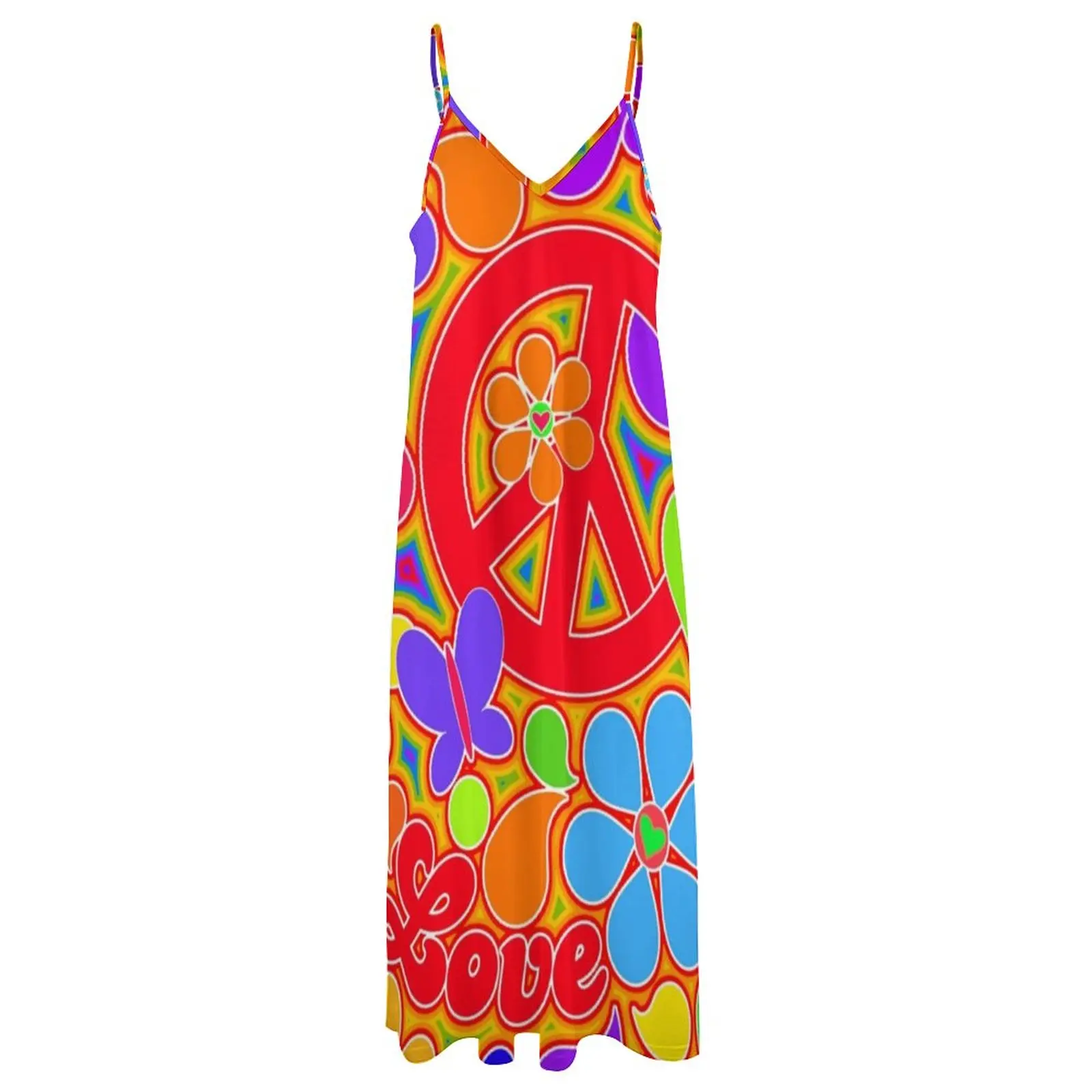 Vestido sin mangas de arte Pop de arco iris para mujer, ropa femenina colorida, paz y amor, flor de poder artístico