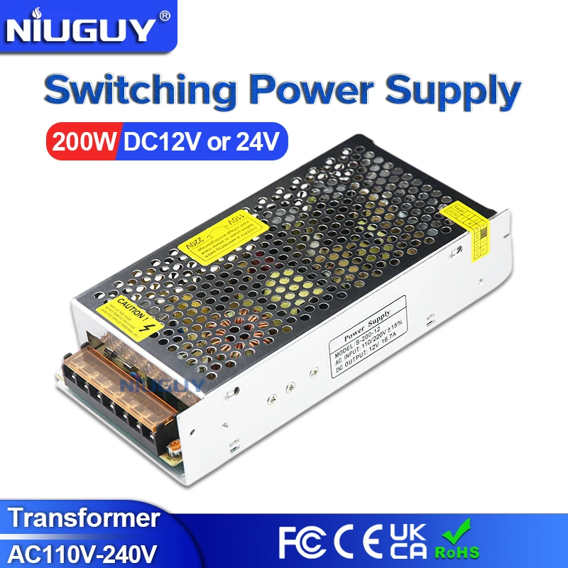 

Switching Power Supply AC 100-240 Transformer200W DC 12V 24V LED Lighting Adapter 8.3A 16.6A Power Supply Adapter for LED Strips