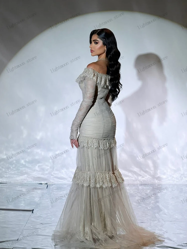 Vestidos De graduación elegantes, vestido De noche elegante, batas escalonadas De tul con hombros descubiertos, mangas completas, Vestidos De Gala personalizados 2025