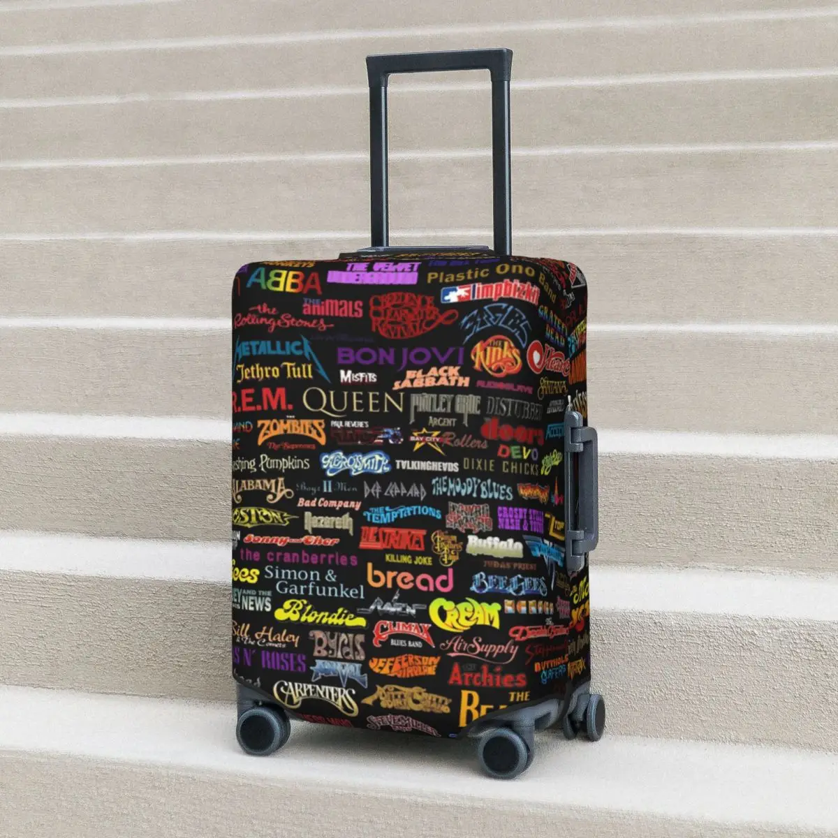 Rock Bands Suitcase Cover Vintage Music Travel Holiday Elastic Luggage Supplies Protector Xmas Gift