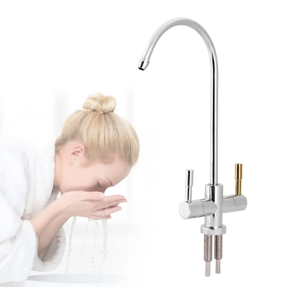 Durable Reverse Osmosis Faucet 1/4 Inch Double Holes Faucet Tap Dual Handles Zinc Alloy Drinking Water Faucet Direct Drinking