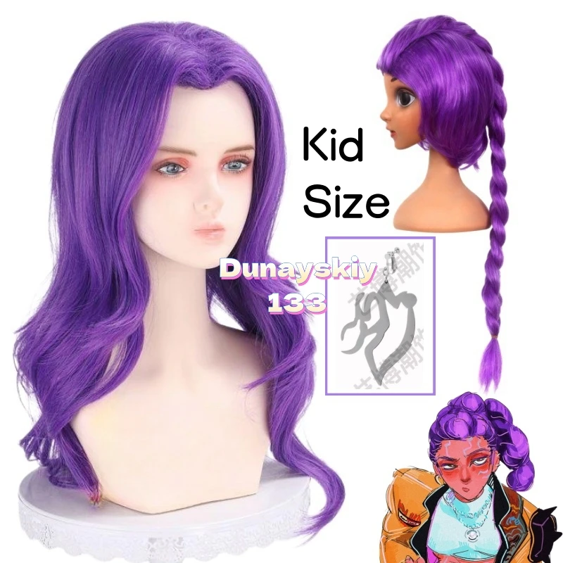 Peluca de Cosplay Rumi de 60cm, pelo sintético morado mezclado resistente al calor, Ideal para niños y mujeres, cazadores de demonios, fiesta de espectáculo de Halloween