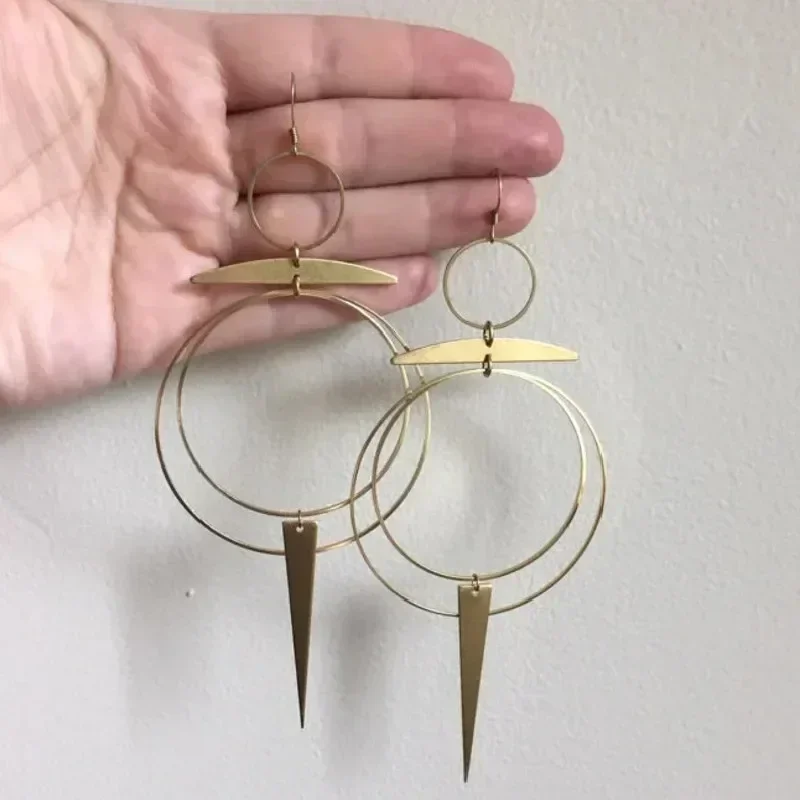 New Golden Color Goddess Hoop Earrings Drop Geometric Crescent Phase Hippie Statement Witchy Jewelry Punk Gorgeous Women Gift view 2