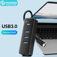 PHIXERO USB Ethernet Adapter 1000/100Mbps USB3.0 HUB RJ45 Lan for Laptop PC Xiaomi Mi Box Macbook Windows USB-C HUB Network Card