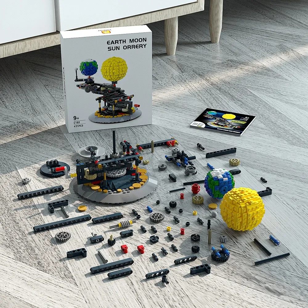 MOC Galactic Universe Earth 4477 Moon And Sun Orrery Building Blocks Set World Planetary Motion Bricks DIY Education Kids Toys