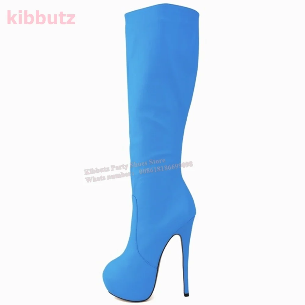 Botas hasta la rodilla de cuero genuino para mujer, plataforma, punta redonda, tacones de punta, cremallera lateral, Color sólido, moda elegante, Sexy, nuevo