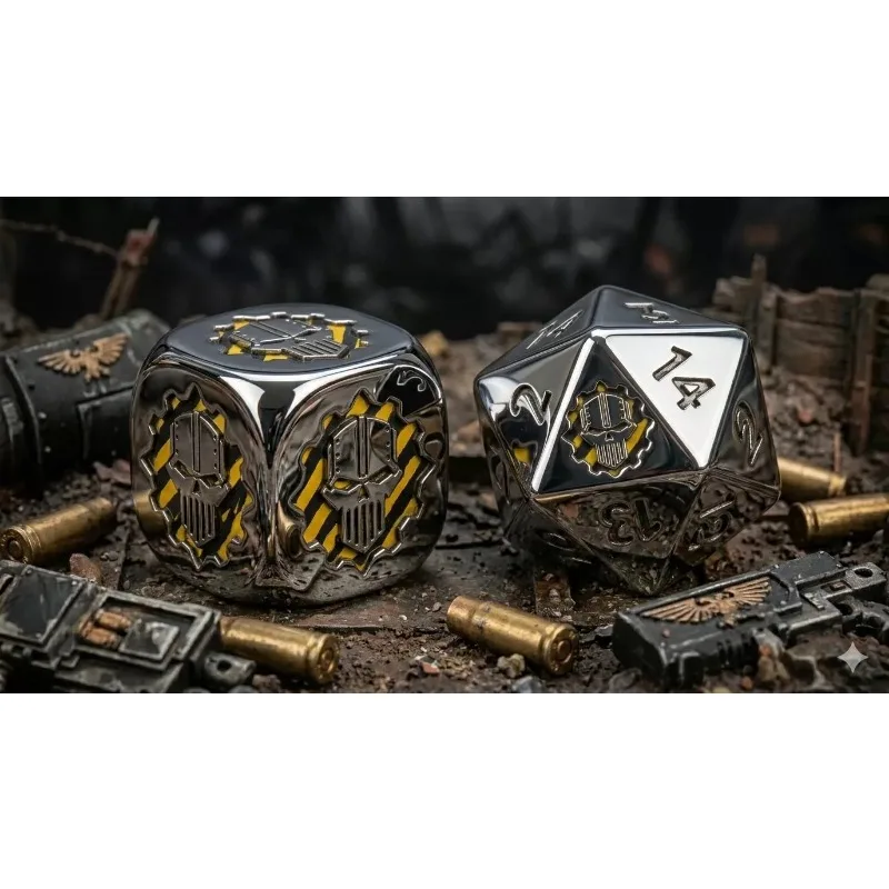 Warhammer 40K Iron Warriors Dice 10/20Pcs 16mm D6 Metal Alloy Silver Yellow Emblem Dice Tabletop Wargame Hobby Accessory