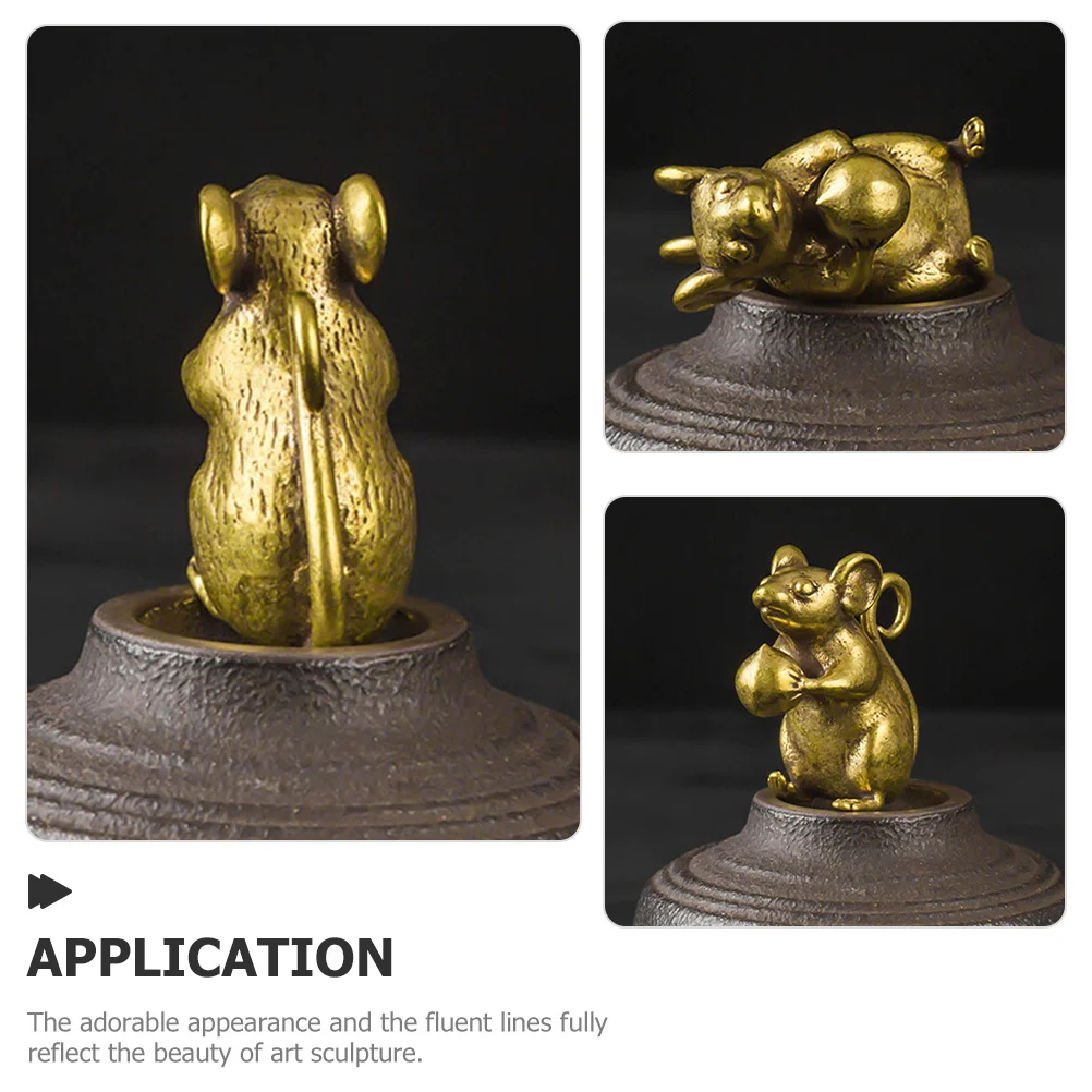 

3pcs Mini Rats Brass Statue Chinese Zodiac Decoration Desktop Ornament For Home Office Study Vintage