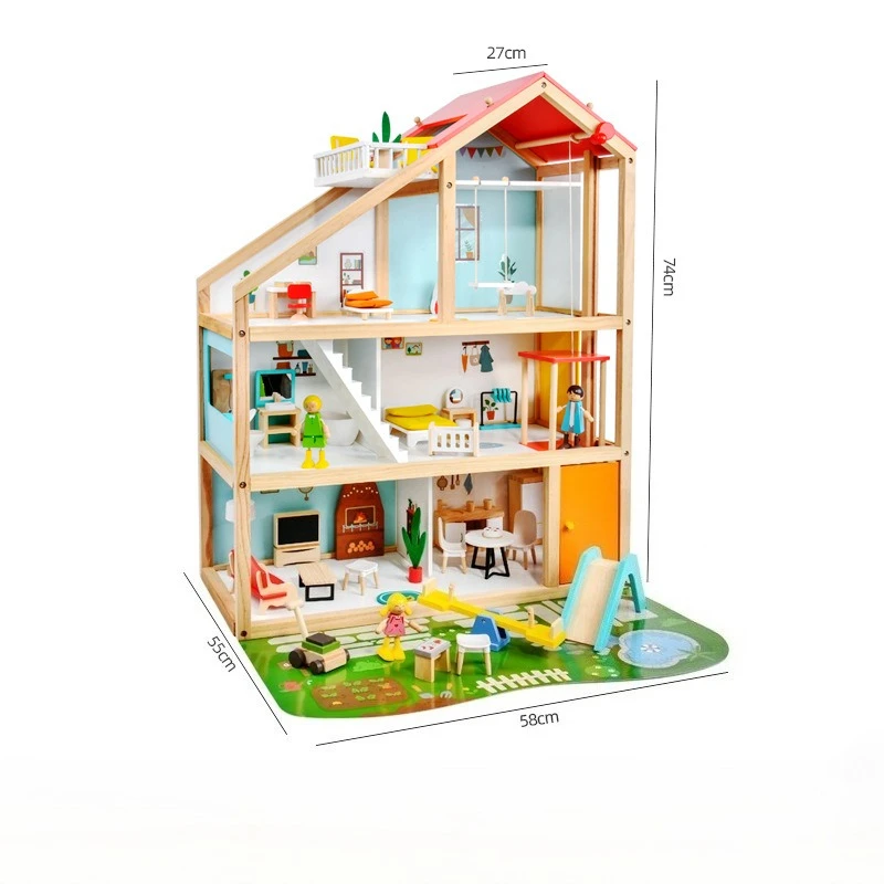 Crianças brinquedo castelo de madeira diy grande casa de boneca em miniatura móveis casa de bonecas acessórios montessori meninas brinquedos jogos de tabuleiro
