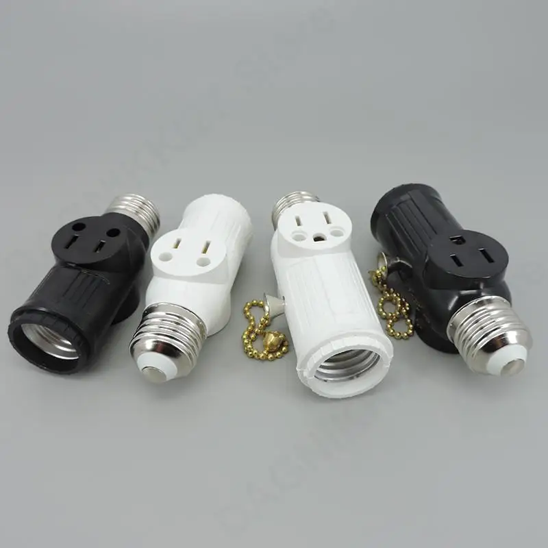 

White Black US power plug to E27 E26 to US Bulb Adapter Lamp Holder Base Socket Light Pull Chain Switch America Conversion v