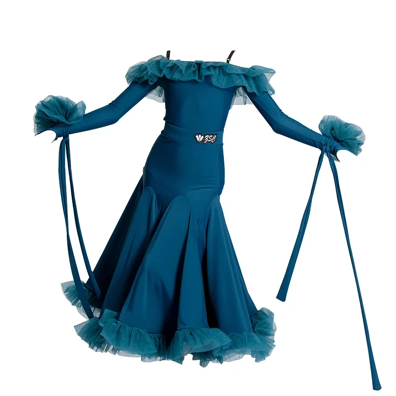 Ropa de baile de salón para niñas, faldas grandes de manga larga, traje de vals, Tango, ropa de actuación de danza moderna latina