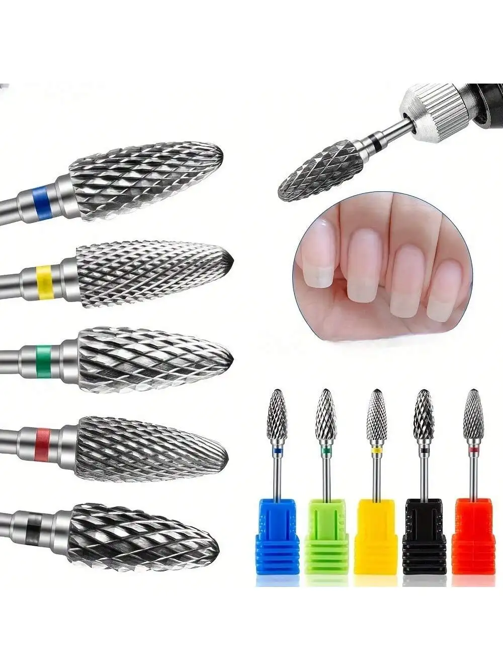 1 or 5PCS/SET Tungsten Carbide Nail Polishing Bits Set - Professional Nail Drill Bits for Acrylic Gel Removal, Nail Art