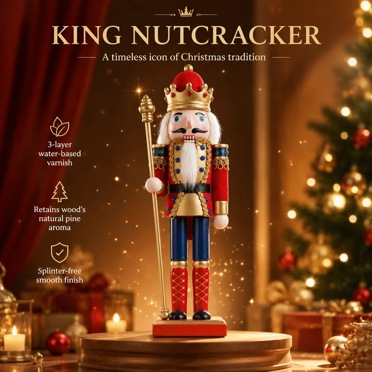 30CM Christmas Nutcracker Wooden Nutcracker Ornament Soldier Figure Handcraft Doll Toy Home Office Desktop Xmas Decoration Gift