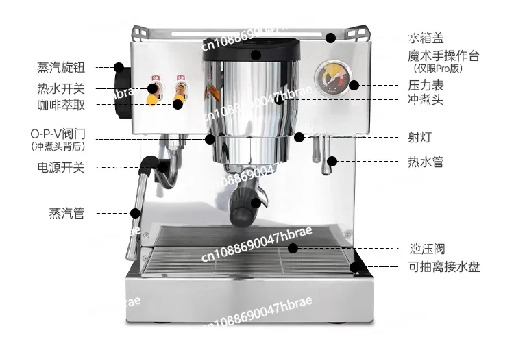 Semi Automatic Coffee Machine with Dual Pumps, Independent Steam Latte Art for Household Use