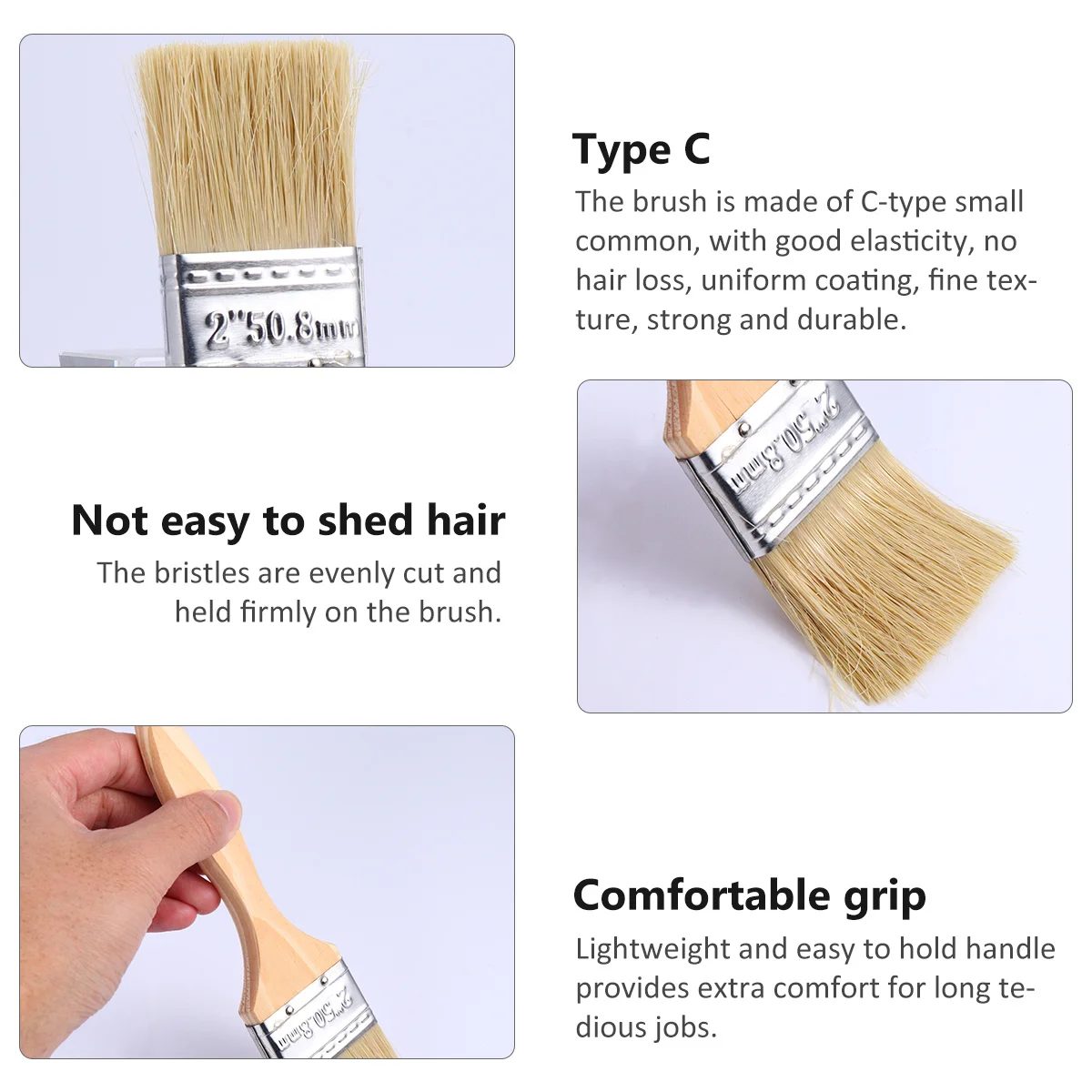 10Pcs Chip Paint Brushes Natural Bristles Wood Handle for Painting Staining Glue Adhesives Bbq Cleaning Glue Brush