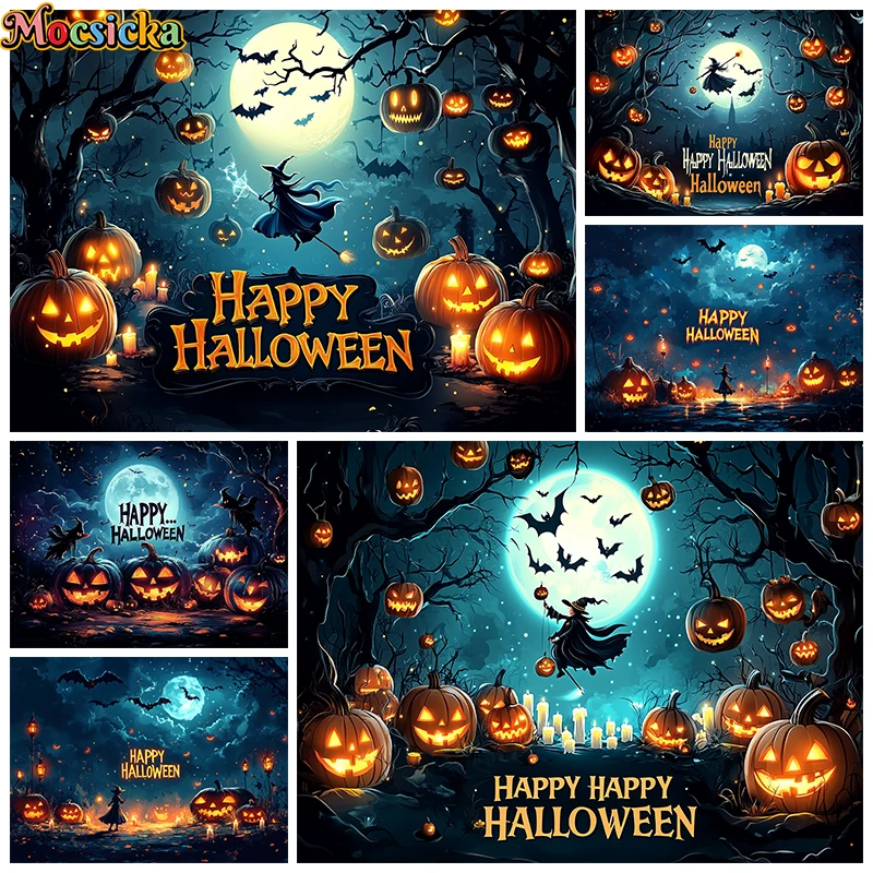 Happy Halloween Photography Background Forest Magic Wizard Pumpkin Baby Shower Girl Backdrop Party Decorations Fond Photo Studio