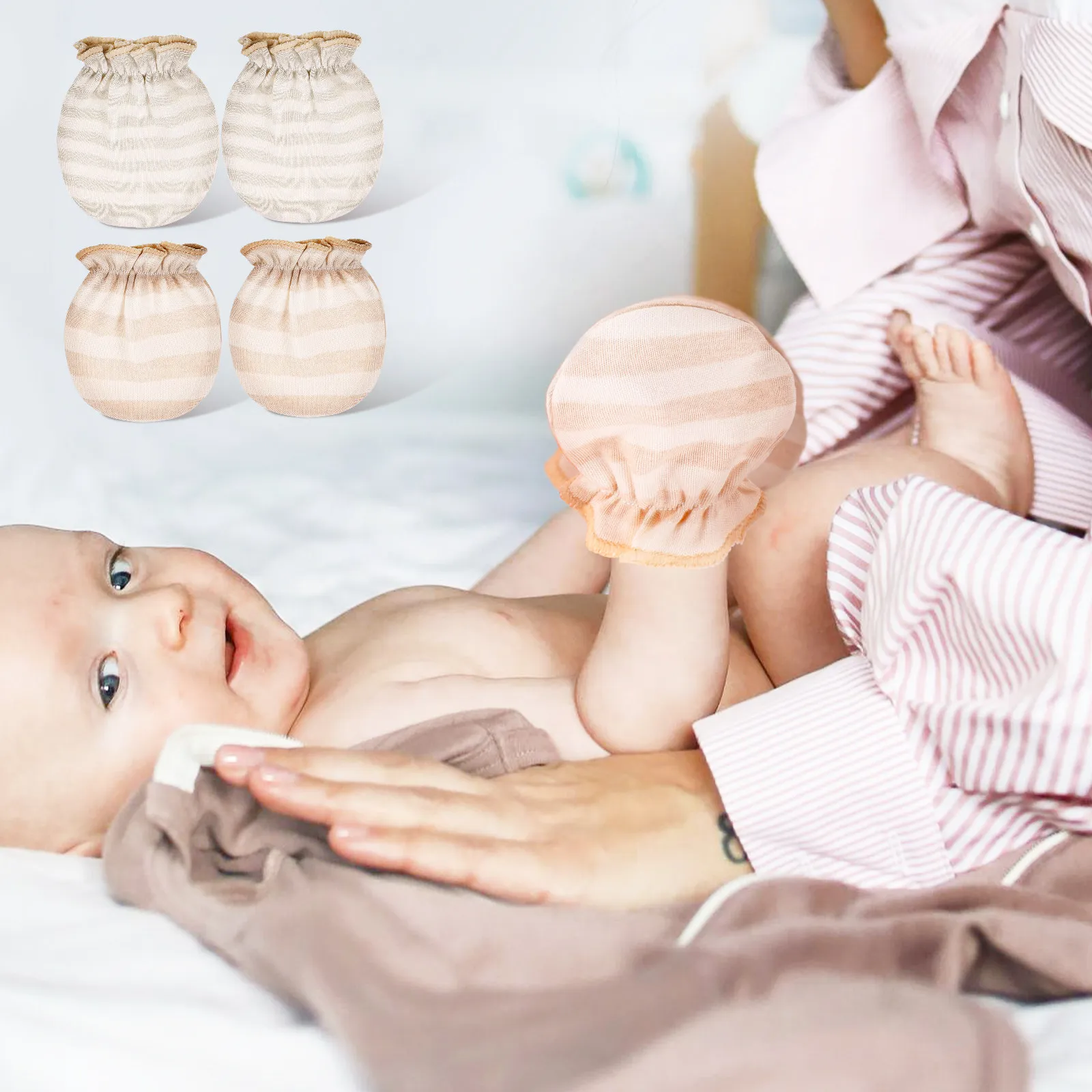 

2Pairs Newborn Baby Mittens Cotton Breathable Anti-Scratch Soft Elastic Fit for Boys Girls Warm Protective Infant