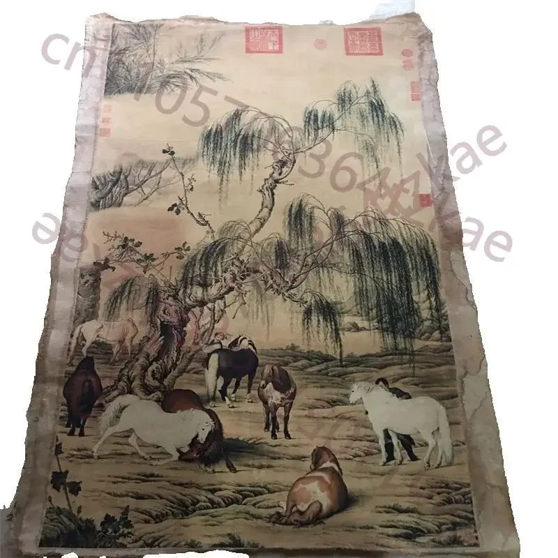 Chinese Old Scroll Painter Lang Shining's Eight Horses Painting ,Rice Paper Painting Slice