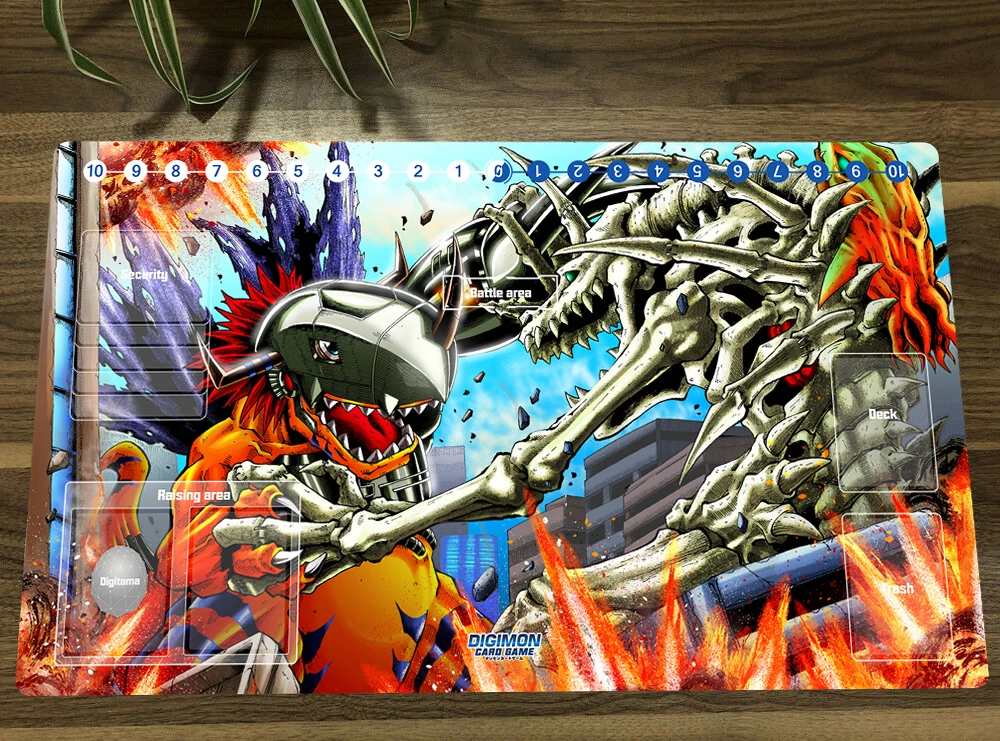 Digimon Duel Playmat Metal Greymon Trading Card Game Mat DTCG CCG Mat Rubber Mouse Pad Desk TCG Play Mat 60x35cm Free Bag