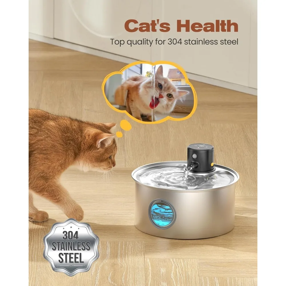 

Cat Water Fountain Wireless Cordless: Cat Fountain Battery Operated - Stainless Steel Pet Water Fountain Rechargeable