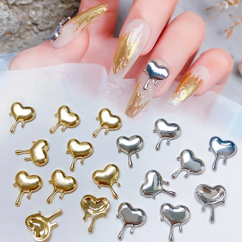 Alloy Lava Love Nail Art Jewelry Charms Metallic Heart Decorations Water Droplet 3D DIY Nails Accessories Professional Supplies