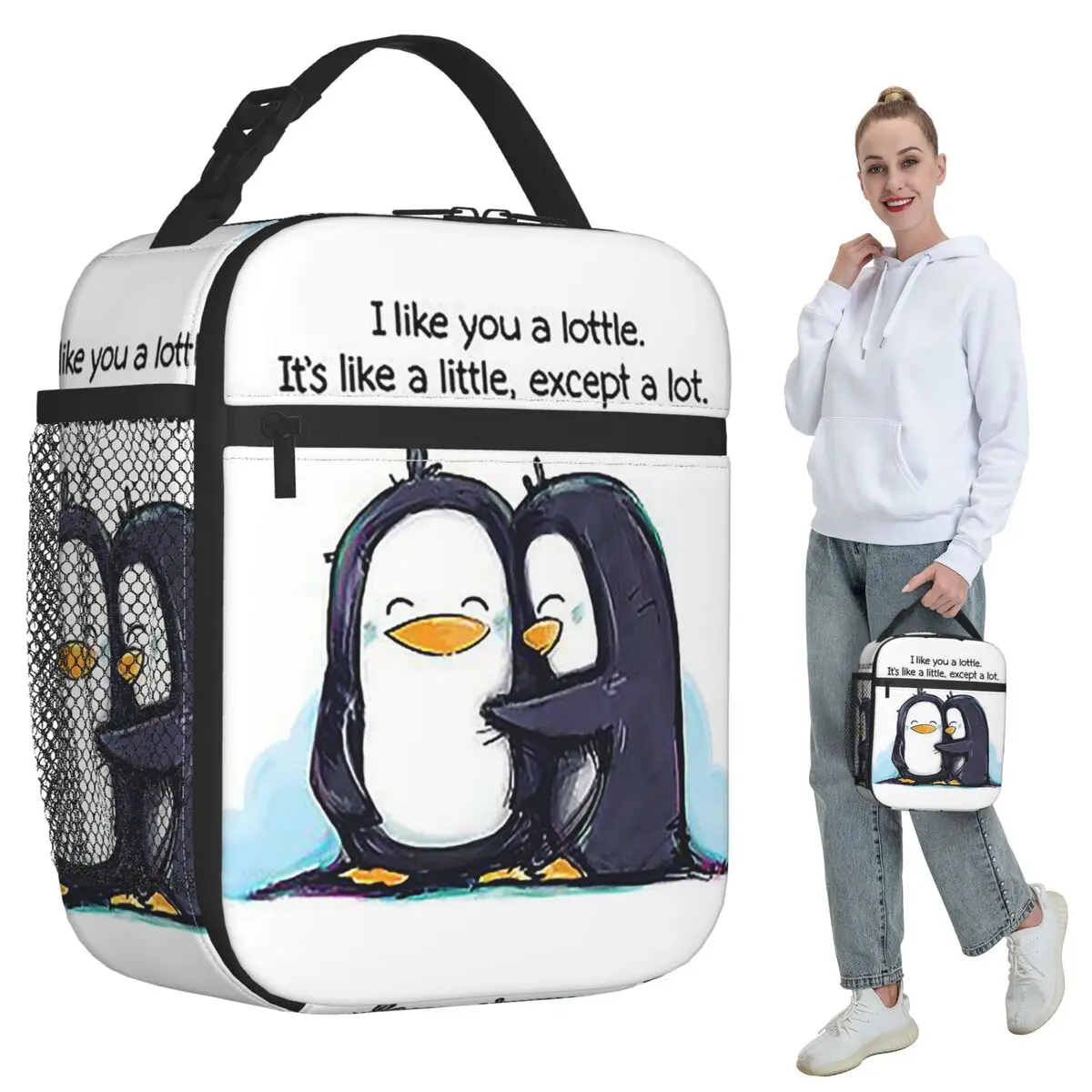 I Like You A Lottle Penguin Insulated Lunch Bag for Kids School Cooler Thermal Food Box Tote Portable Lunch Boxes Container