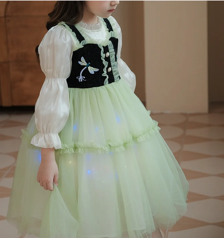 

New Baby Summer Girls Long Sleeve Puff Sleeve Dress, Princess Kids Sweet Party Halloween Dress Dresses 3-7T