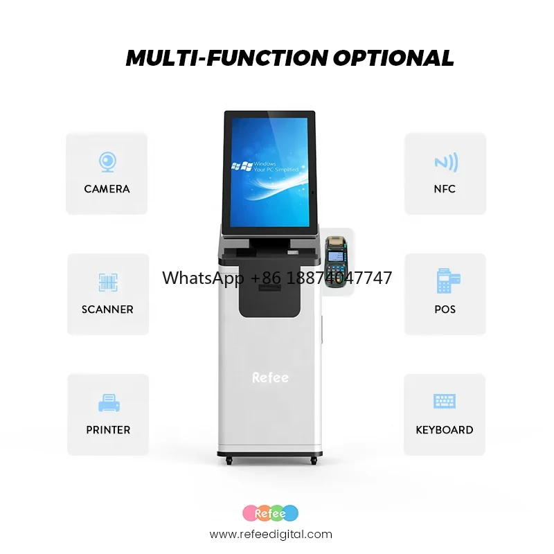 24 inch self service order touch screen payment kiosk financial equipment self pay machine QR barcode scanner terminal