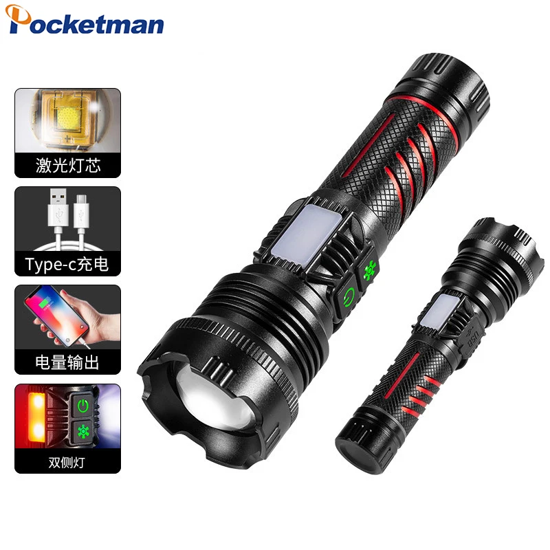 

Powerful LED Flashlight USB Rechargeable Long Range Flashlights Aluminum Alloy Zoom Torch Night Emergency Lights 1 PC