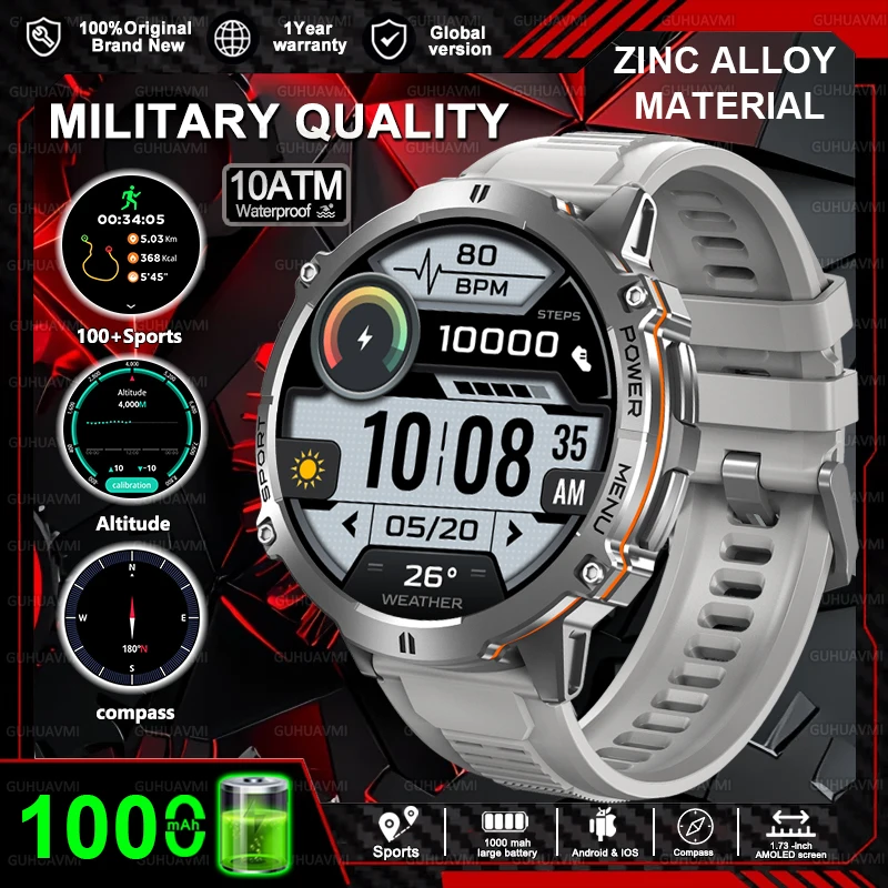 2025New T-Rex 3 GPS SmartWatch 1000mAh Battery AMOLED HD Men 10ATM&IP69K Waterproof Outdoor Fitness Military Call smart bracelet