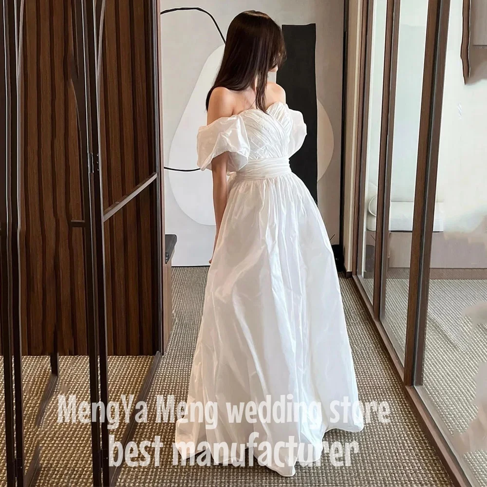 ZHUISHU A Line Korea Wedding Dress Sweetheart Customized Taffeta Pleats Corset Back Bridal Gown Short Lantern Sleeve Bride Dress