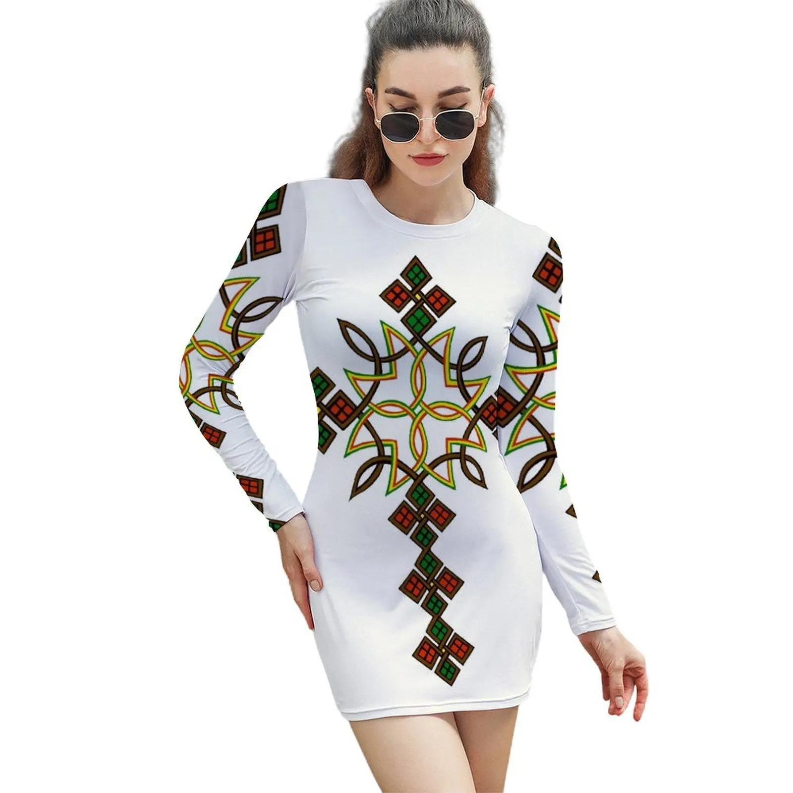 

Ethiopian cross Long-Sleeved Sheath Dress clothes for women Summer women's clothing dresses for womens