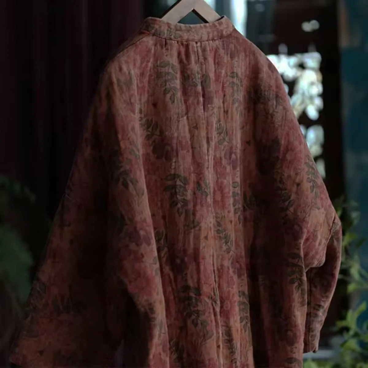 Originele katoenen bedrukte zachte gewatteerde jas dames herfst winter retro casual zachte warme losse kimono lange uitloper jassen met zak