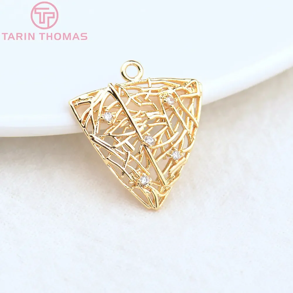 (4486) 6 pz 17x20MM 24K ottone Color oro con zircone cuore TriangleCharms pendenti gioielli fai da te di alta qualità che fanno risultati