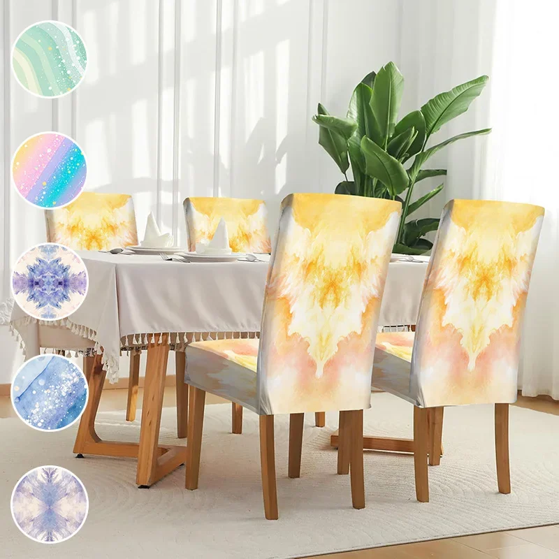 Elastic printing dining chair cover, abstract art watercolor smudge pattern, suitable for home dining chairs