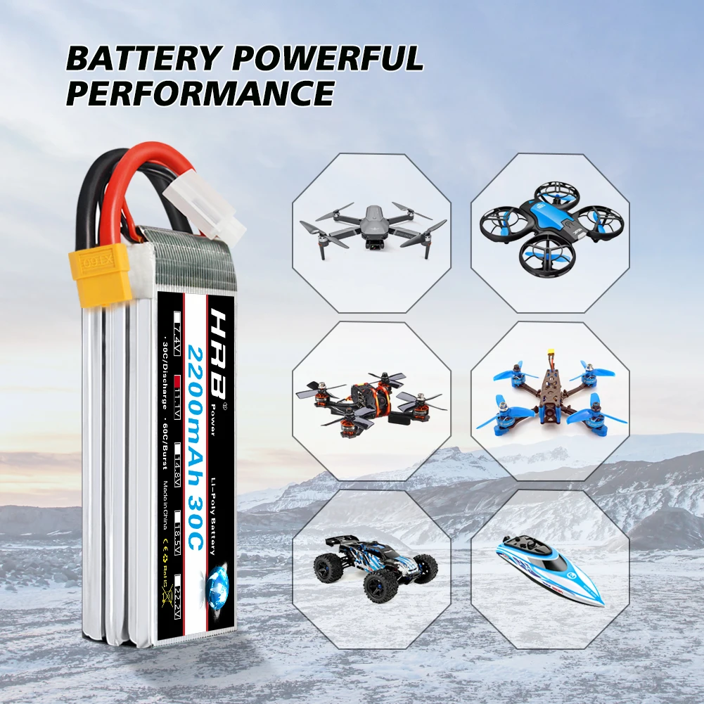 1/2 قطعة HRB 3S يبو بطارية 11.1 فولت 2200 مللي أمبير RC بطارية 30C مع موصل XT60 ل RC 1/16 1/12 سيارة شاحنة الطائرة بدون طيار 105*34*24
