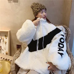 Vrouwen Winter Designer Brief Jas Oversizes Vriendin Stijl Warme Dikke Nepbont Teddy Hoodies Losse Shaggy Jassen Bovenkleding