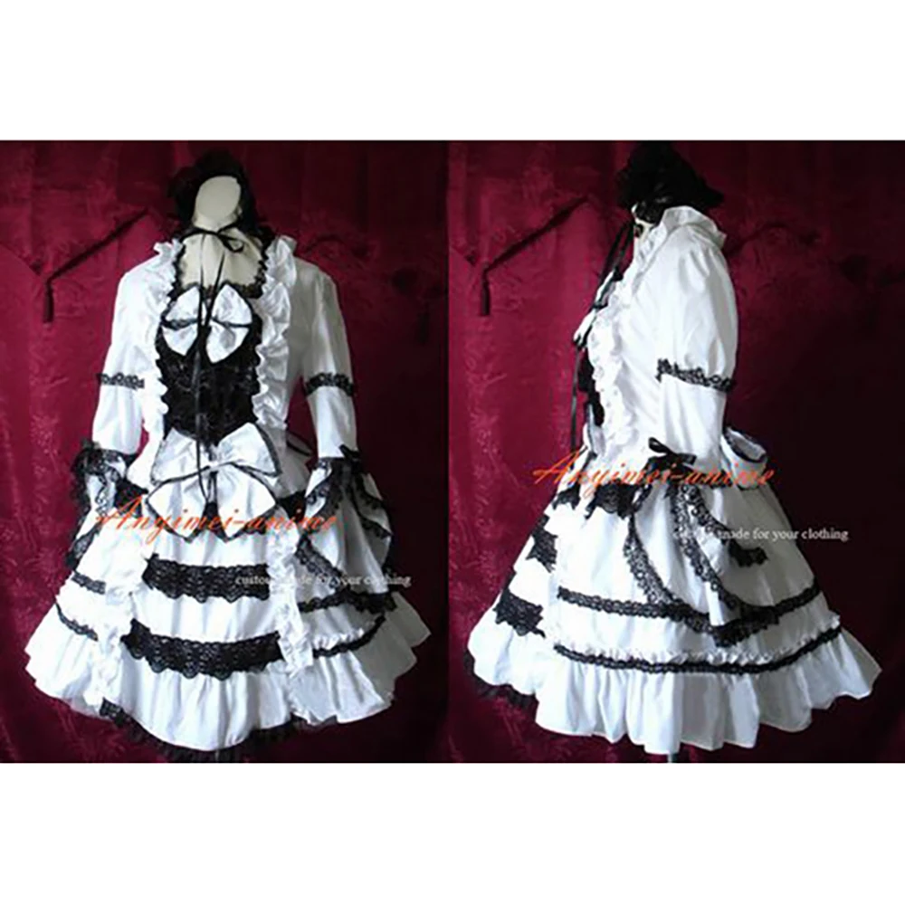 fondcosplay Gothic Lolita Punk Sweet Fashion White Black cotton sissy Maid Dress Cosplay Costume Custom-made[CK1281]