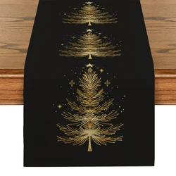 Christmas Golden Stars Table Runner Rustic Dining Table Decorations Table Runners for Wedding Party Coffee Hotel Home Decor