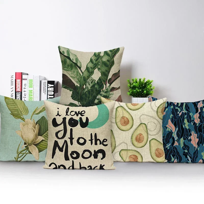 Tropical Plant Leaves Pillowcase Green Palm Cactus Printed Pillows Cover Letters Simple Cushions Cover for Sofa Seat Home Decor