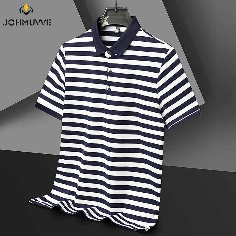 2024 Men's New Striped Cotton Business Casual Short sleeved POLO Shirt Fashion Short sleeved Comfortable and Breathable Top