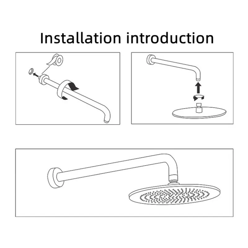 Imagem -06 - Wall Mounted Extended Shower Braço de Preto Banheiro Quadrado Chuveiro Tubo Chuveiros Rod Acessórios Aço Inoxidável 50 60 70cm