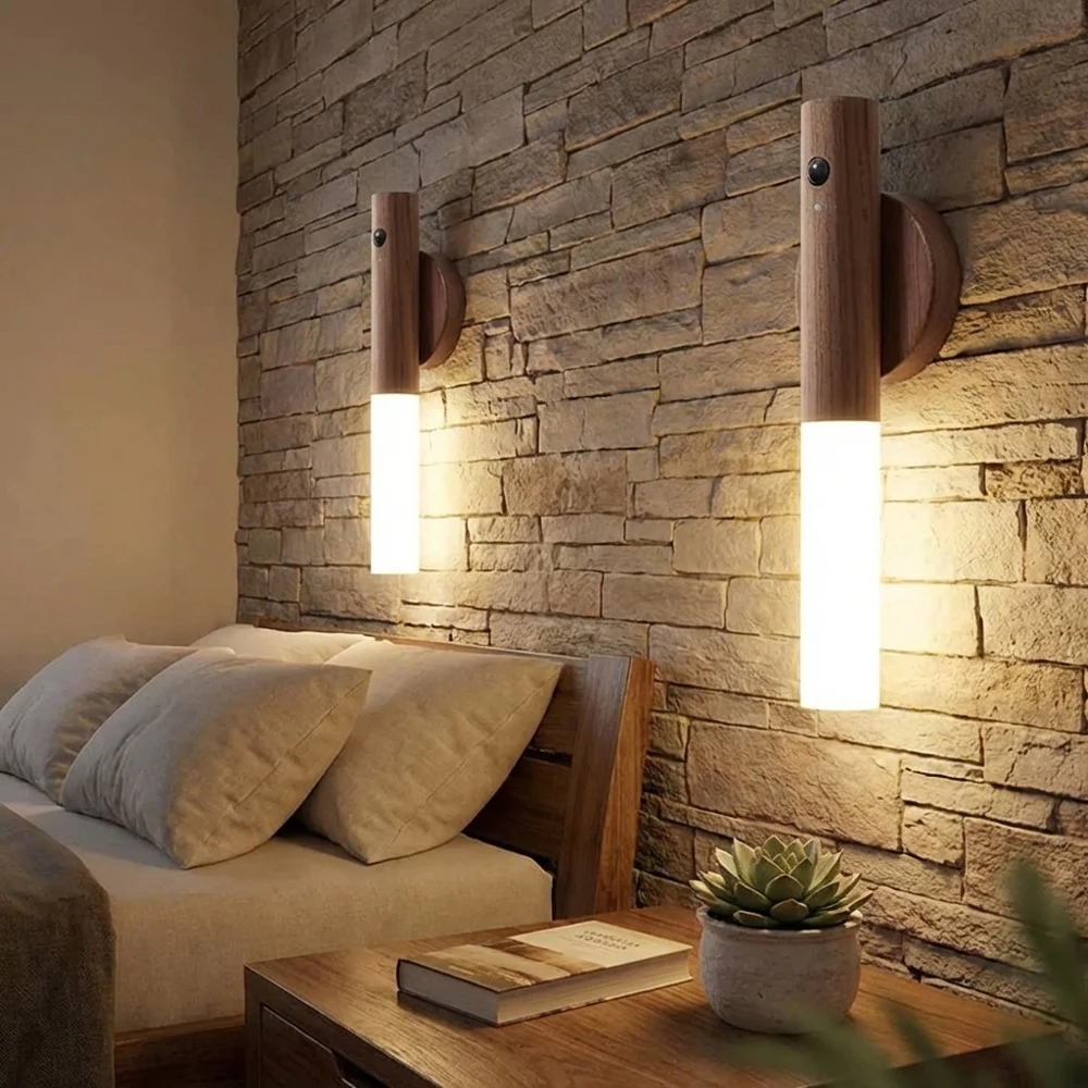 

Интеллектуальный деревянный магнитный светодиодный ночник с датчиком движения, перезаряжаемый, для спальни, лестницы, коридора, атмосферная лампа