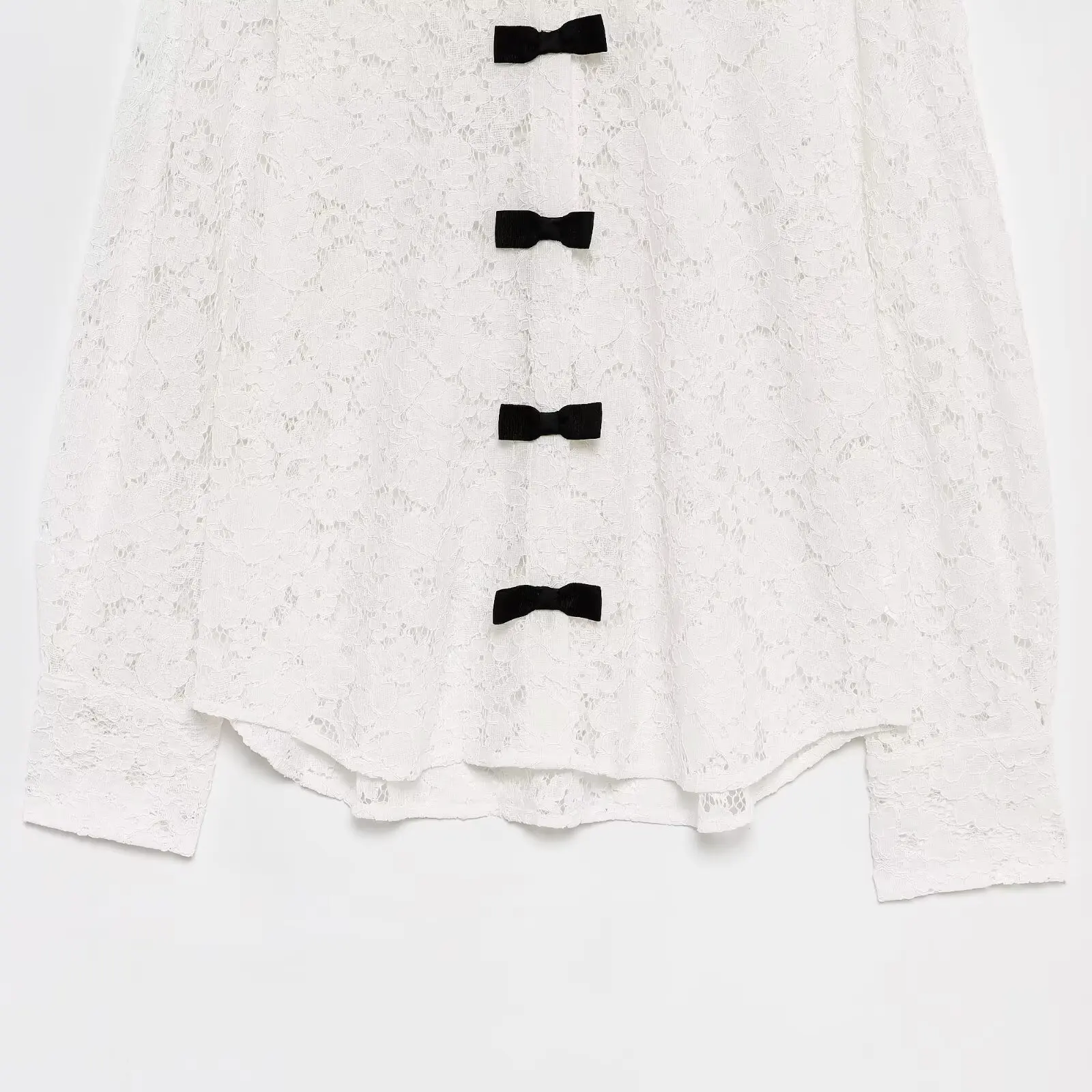 RARA Womens Long Sleeve Shirt Collared Neckline Lace Fabric Bowknot Buttons Front Design Loose Fit Casual Style