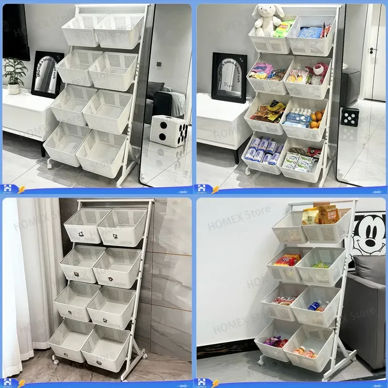 Multi Layer Kitchen Trolley Rack Fruit Vegetable Storage Basket Living Room Floor Snack Organizer Shelf Home Furniture
