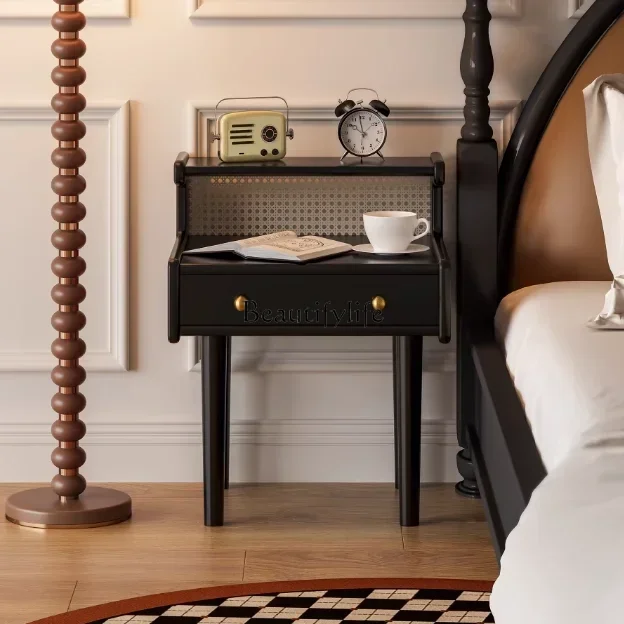 

11yj39 Simple bedroom classic bedside table rattan double-layer sofa wall storage cabinet