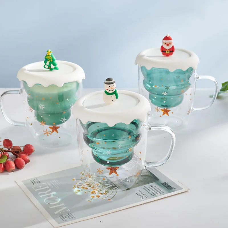 YWDL Christmas Tree Coffee Mugs with Lid Tea Cup Milk Cup Double Wall Insulated Glasses Best Christmas Gifts for Women Kids girl
