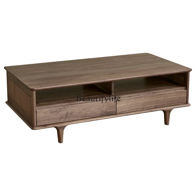 

FG44North America Black Walnut Wooden Tea Table Nordic Solid Wood Simple Living Room New Chinese Log Tea Table
