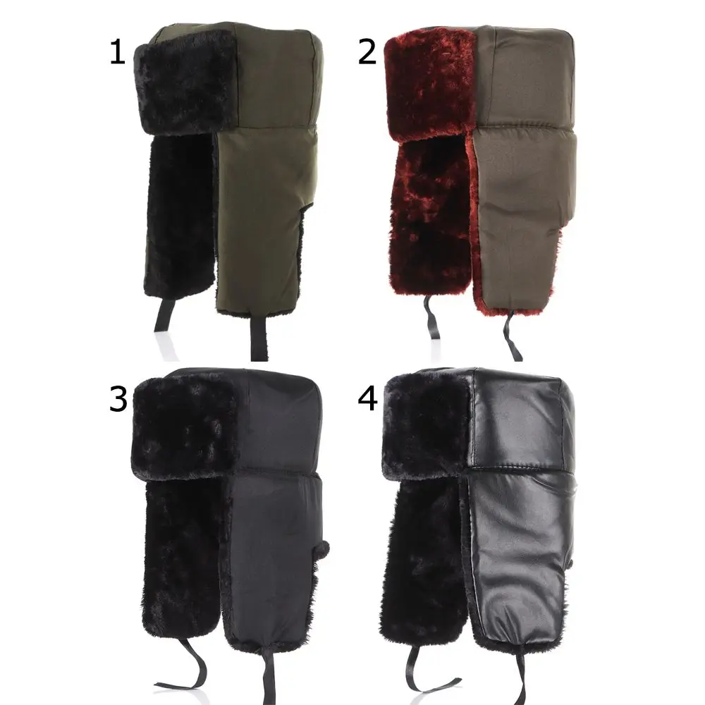 Inverno quente earflap bonnet neve bonés trapper bombardeiro chapéus de pele chapéu de esqui russo ushanka