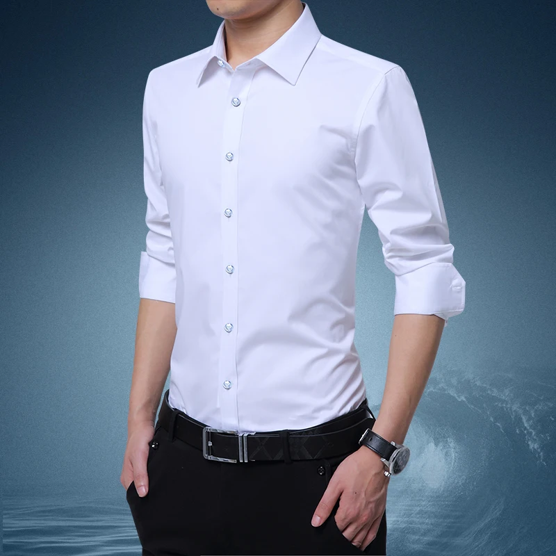 

White Formal Long Sleeve Shirt Men's Black Shirts for Men Slim Fit Youth Trend Commute Pure Color Square Collar Decorative St...